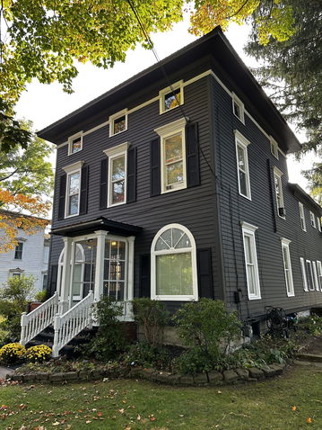 dark grey aging house